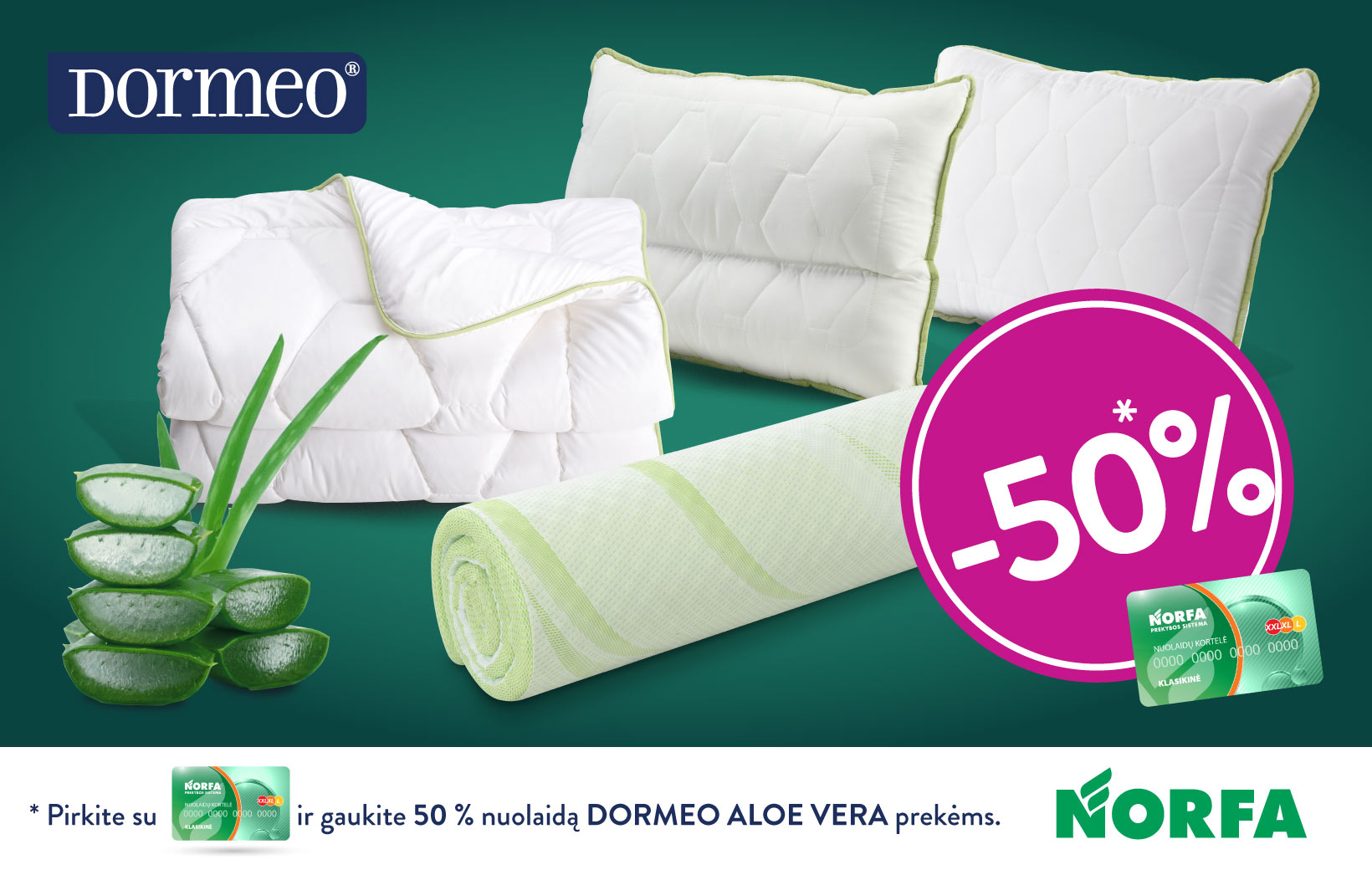 DORMEO ALOE VERA pasiūlymas su NORFA nuolaidų kortele