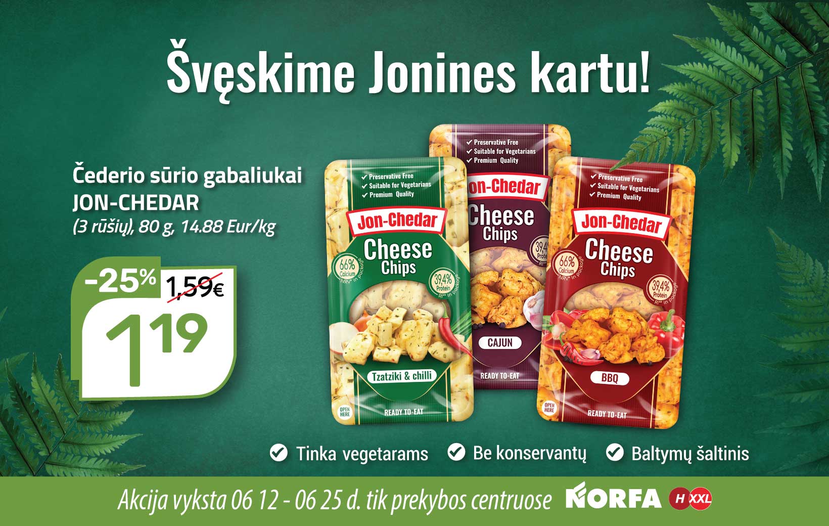 JON-CHEDAR čederio sūrio gabaliukų akcija