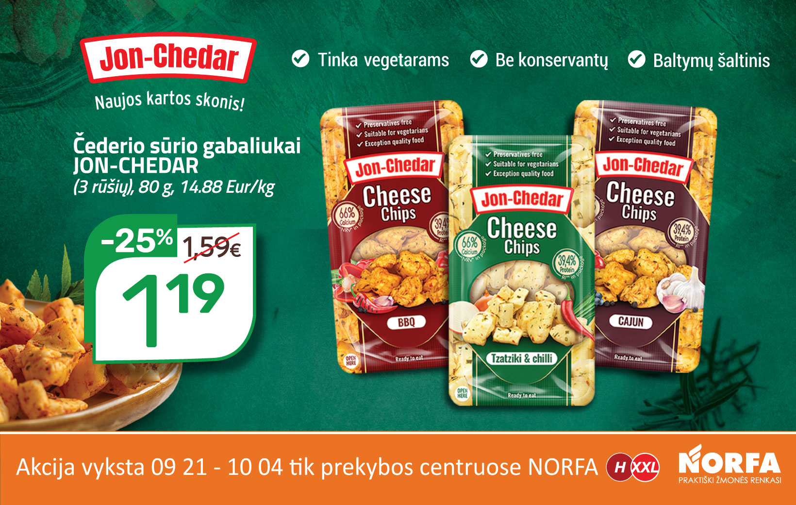 Čederio sūriu gabaliukų JON-CHEDAR akcija