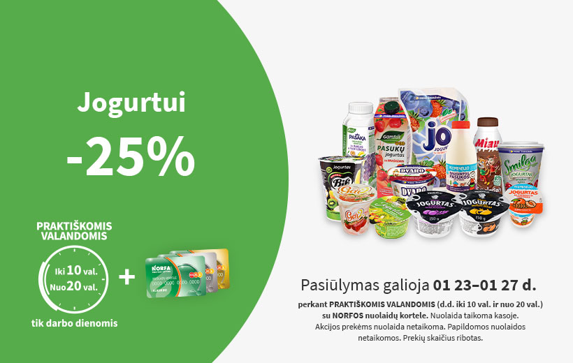 Nuolaida jogurtui PRAKTIŠKOMIS VALANDOMIS sausio 23-27 d.