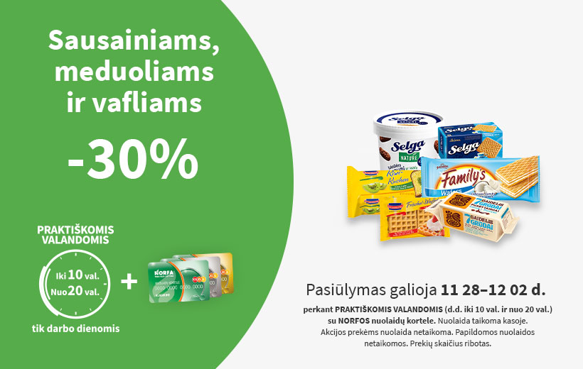 Nuolaida sausainiams PRAKTIŠKOMIS VALANDOMIS 11 28-12 02 d.