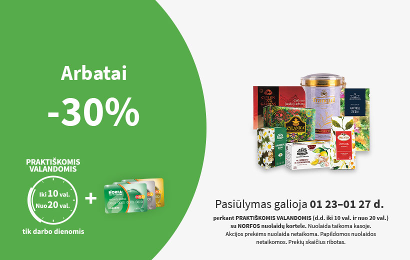 Nuolaida arbatai PRAKTIŠKOMIS VALANDOMIS sausio 23-27 d.