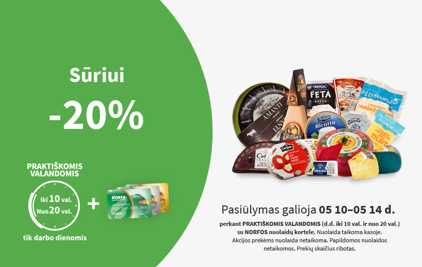 Nuolaida sūriui PRAKTIŠKOMIS VALANDOMIS 05 10-05 14 d.