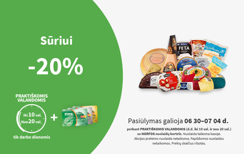 Nuolaida sūriui PRAKTIŠKOMIS VALANDOMIS 2025 m. 06 30-07 04 d.