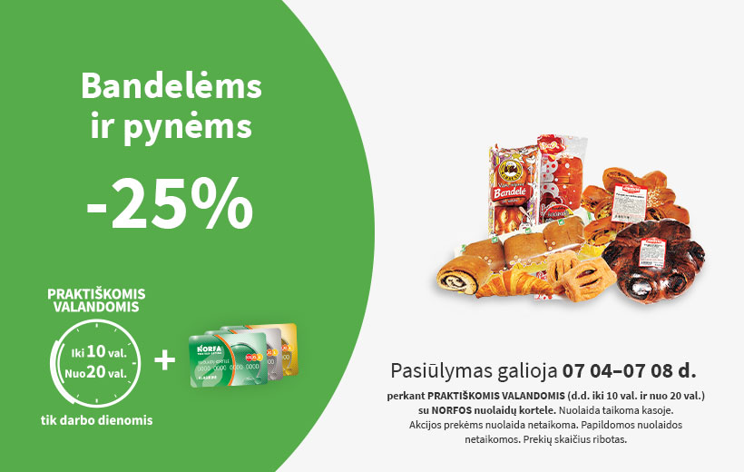 Nuolaida bandelėms PRAKTIŠKOMIS VALANDOMIS liepos 4-8 d.