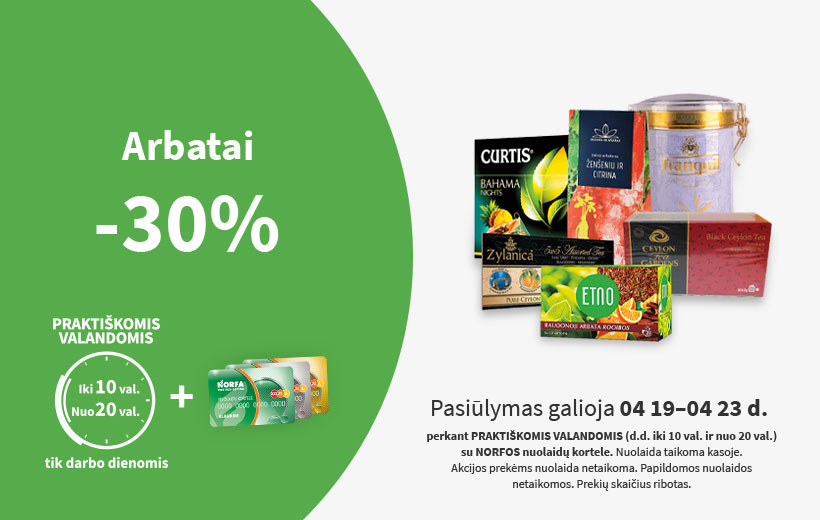 Nuolaida arbatai PRAKTIŠKOMIS VALANDOMIS balandžio 19-23 d.