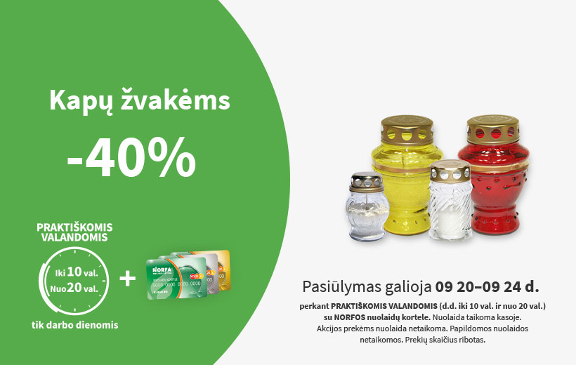 Nuolaida kapų žvakėms PRAKTIŠKOMIS VALANDOMIS rugsėjo 20-24 d.