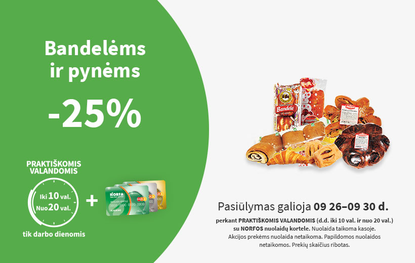 Nuolaida bandelėms PRAKTIŠKOMIS VALANDOMIS rugsėjo 26-30 d.
