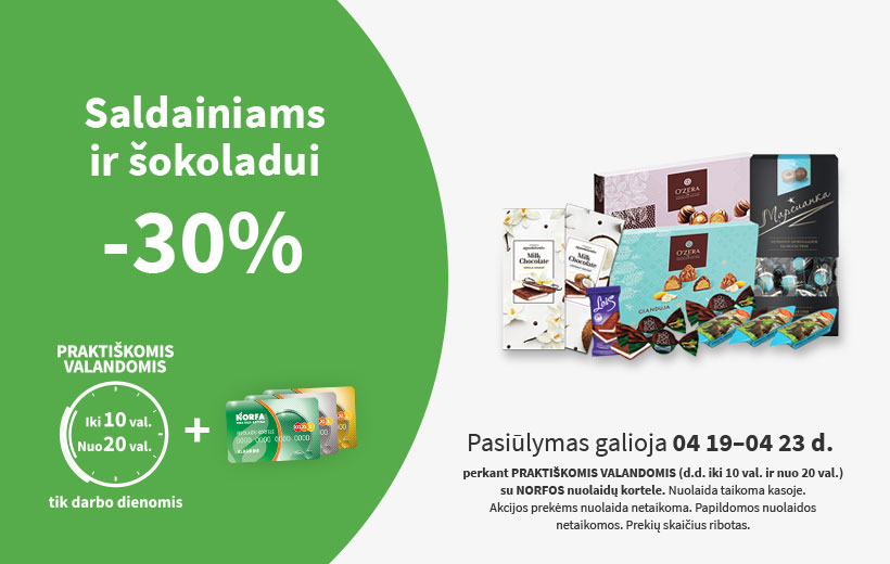 Nuolaida saldainiams PRAKTIŠKOMIS VALANDOMIS balandžio 19-23 d.