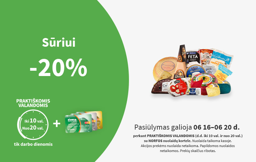 Nuolaida sūriui PRAKTIŠKOMIS VALANDOMIS 2025 m. 06 16-06 20 d.