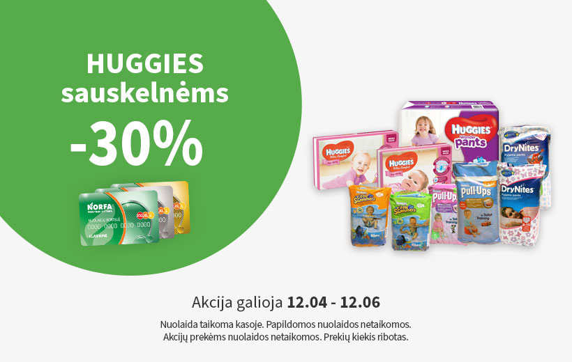 Savaitgalio nuolaida HUGGIES sauskelnėms