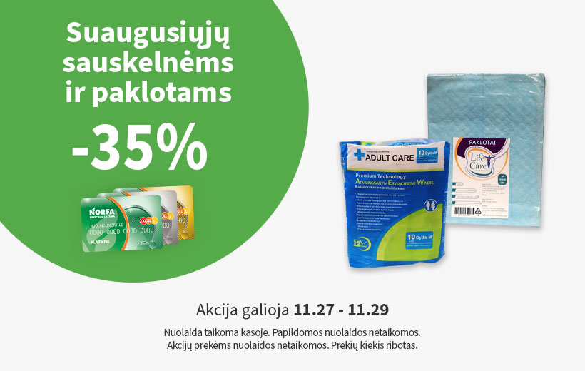 Savaitgalio nuolaida suaugusiųjų sauskelnėms ir paklotams