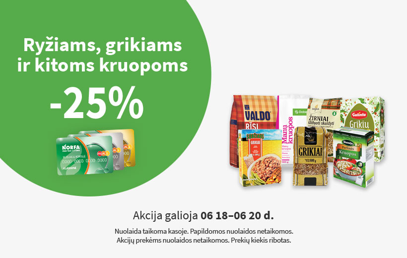 Savaitgalio nuolaida ryžiams, grikiams ir kitoms kruopoms 06 18-06 20 d.