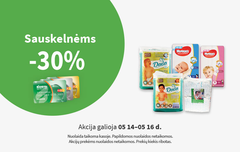 Savaitgalio nuolaida sauskelnėms 05 14-05 16 d.