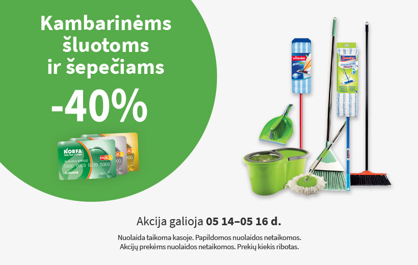 Savaitgalio nuolaida kambarinėms šluotoms ir šepečiams 05 14-05 16 d.