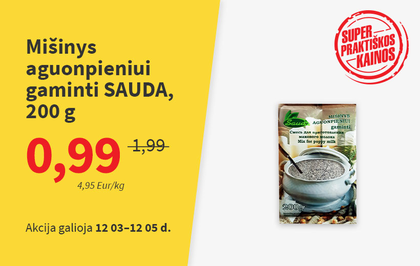 SUPER PRAKTIŠKA KAINA mišinys aguonpieniui gaminti SAUDA