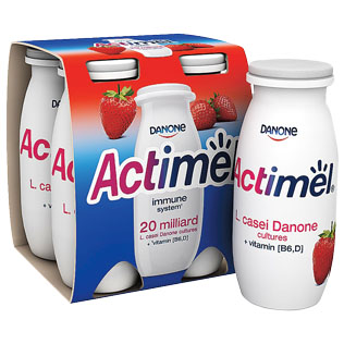 Jogurtinis gėrimas ACTIMEL, vaisinis arba braškių skonio, 4x100 g/pak.