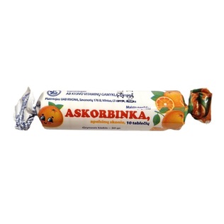 Apelsinų skonio maisto papildas ASKORBINKA, 10 tabl./pak.