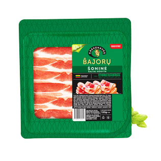 BAJORŲ šaltai rūkyta šoninė pjaustyta griež., 120 g