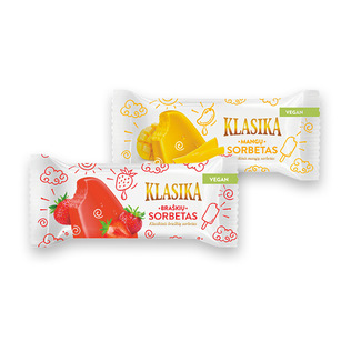 Braškių arba mangų sk. sorbetas KLASIKA, 80 ml