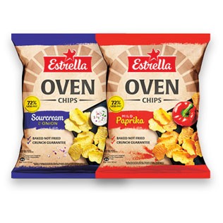 Bulvių traškučiai ESTRELLA OVEN CHIPS (2 rūšių), 130 g