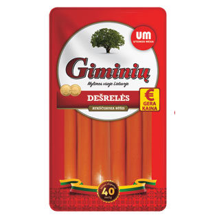 GIMINIŲ virtos dešrelės, 860 g