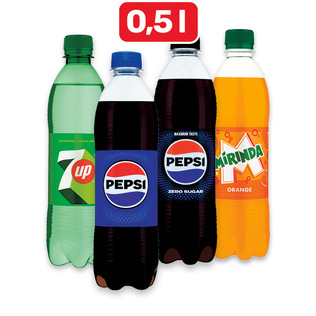 Gėrimas 7UP, MIRINDA, PEPSI arba PEPSI MAX, 0,5 l