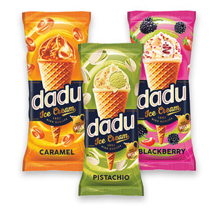 Glaistyti ledai vafliniame ragelyje DADU (3 rūšių), 150 ml