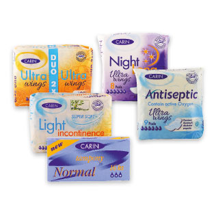 Higieniniams paketams ir tamponams CARIN (įv. rūšių)