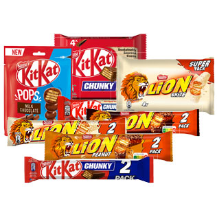 Batonėliams NESTLÉ KIT KAT ir LION (įv. rūšių), 40–168 g