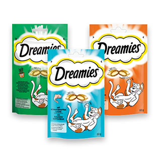 Kačių skanėstas DREAMIES (3 rūšių), 60 g,