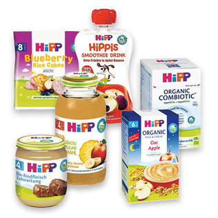 Pieno mišiniams, košėms, tyrelėms ir sultims HIPP (įv. rūšių)