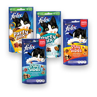 Kačių skanėstas ir užkandis FELIX PARTY arba FELIX PLAY (6 rūšių), 50 g, 60 g