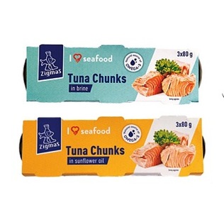 Kons. tuno gabal. ZIGMAS I LOVE SEAFOOD (2 rūšių), 3 x 80 g/pak.