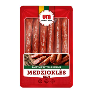 MEDŽIOKLĖS karštai rūkytos dešrelės, 500 g