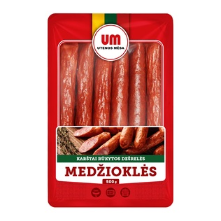 MEDŽIOKLĖS karštai rūkytos dešrelės, 500 g