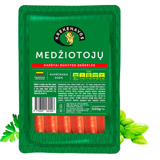 MEDŽIOTOJŲ karštai rūkytos dešrelės, a. r., 600 g