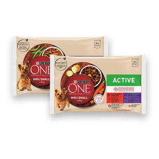 Šunų ėdalas PURINA ONE MINI, 2 rūšių, 4 x 85 g/pak.