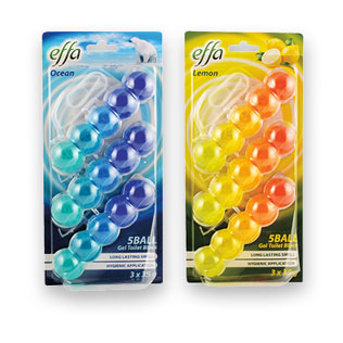 Tualetų valiklis – gaiviklis EFFA 5BALL (2 rūšių), 3 x 35 g/pak.