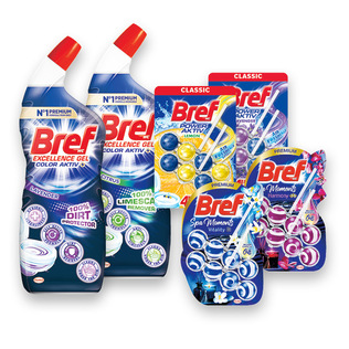 Tualetų valikliui, 700 ml ir valikliui-gaivikliui BREF (įv. rūšių), 2 x 50 g/pak.