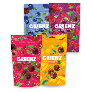 Vaisių užkandžiai GREENZ (4 rūšių), 80 g, 100 g