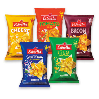 Vingiuoto pjaustymo bulvių traškučiai ESTRELLA (5 rūšių), 180 g