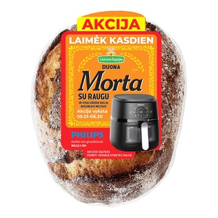 Duona su raugu ir visų grūdo dalių ruginiais miltais MORTA, 500 g