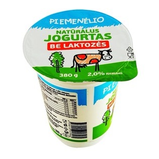 PIEMENĖLIO natūral. jog. be laktoz., 2% rieb., 380 g
