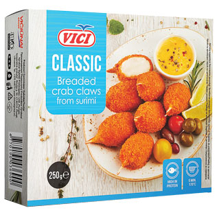 Šald.krabų skonio žnyplės iš surimio džiūvėsėliuose VIČI CLASSIC, 250 g