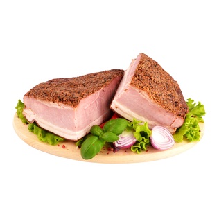 Sveriamas KAIMIŠKO DŪMO karštai rūkytas kiaulienos kumpis su oda, 1 kg