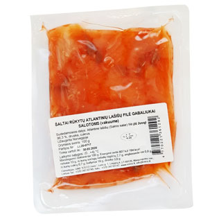 Šaltai rūkyti lašišų filė gabaliukai salotoms JUNGA, 100 g/pak.