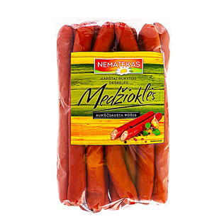 MEDŽIOKLĖS karštai rūkytos dešrelės, a. r., 500 g