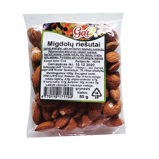Fasuoti migdolų riešutai GAR2, 80 g/pak.