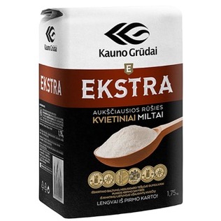 Kvietiniai miltai 405D EKSTRA KAUNO GRŪDAI, a. r., 1,75 kg